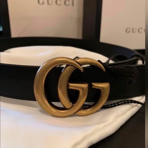 Leather belt with double G buckle - Picture 2 of 6